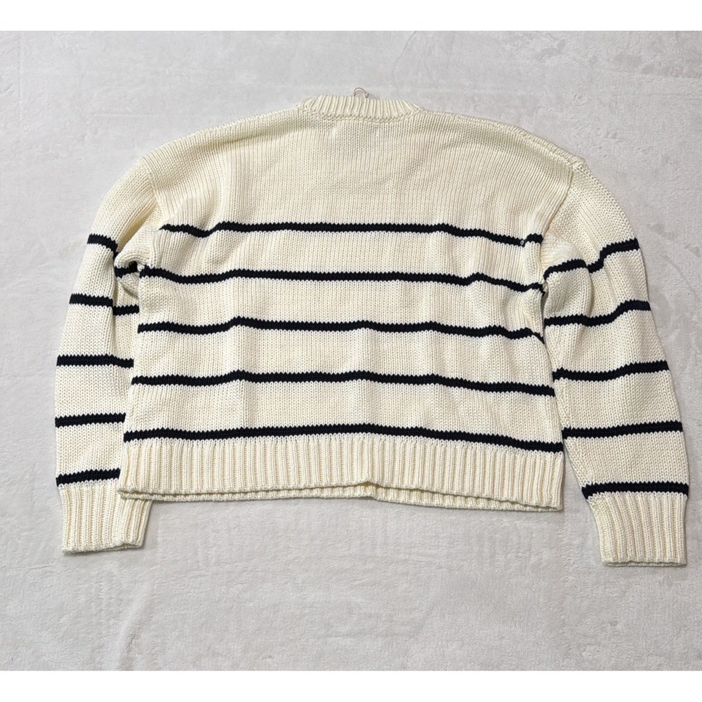 Ellsworth & Ivey Sweater Women's Medium Elena Crewneck Sweater Ivory/Navy 0009 - Picture 2 of 10